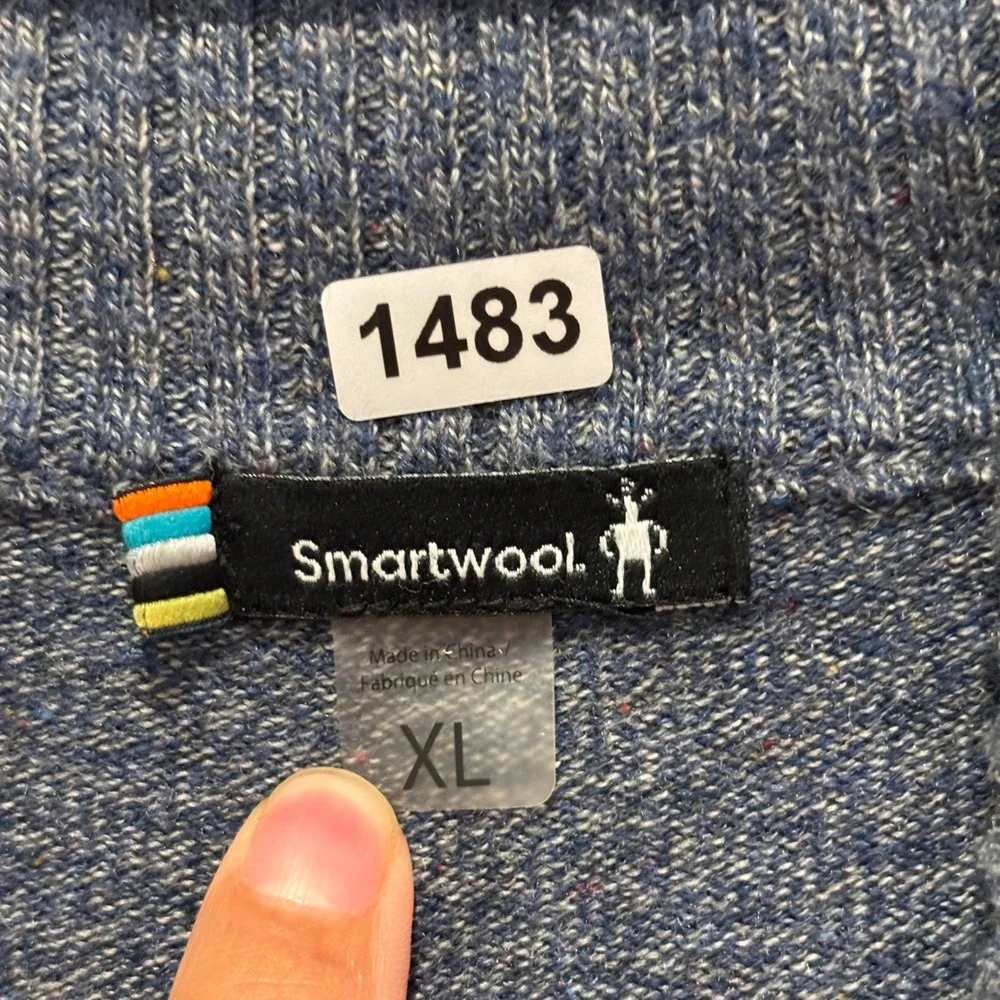 Smartwool Mens XL Merino Wool Blend Quarter Zip Sweater Heather Blue Pullover